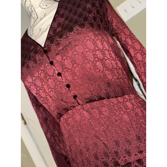 Vintage 80s Umi Collections By Anne Crimmins Silk Midi Dress In Ruby Red Size 4 - Picture 2 of 6